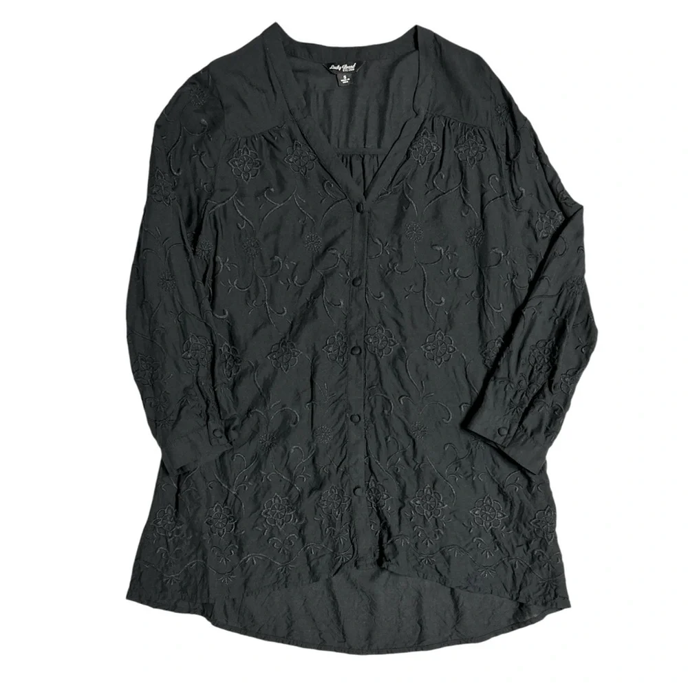 Lucky Brand embroidered pattern black top - Picture 1 of 3